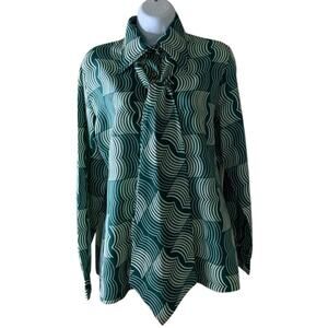 Vintage Jubilee New York Geometric Print Blouse S Pointed Collar Retro Button Up